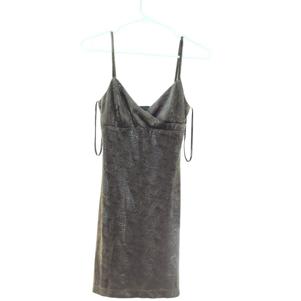 Vintage 90s Y2K Rampage Green Reptile Velveteen Mini Dress